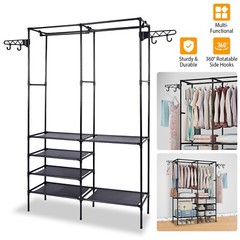 66 in Garment Rack Storage Closet Clothing on Wheels Hanging Clothes Heavy Duty