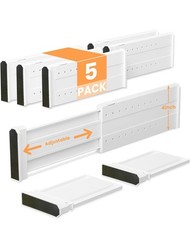 5 Pack Drawer Dividers for Clothes Adjustable From 11-17 Inches, White