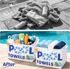 2Pcs Pool Towel Storage Basket Bin and Organizer, Large Sunscreen Storage Basket
