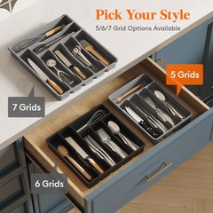 Lifewit Silverware Drawer Organizer Tray, 9.1 x 12.6 inch (5 Slots), Gray