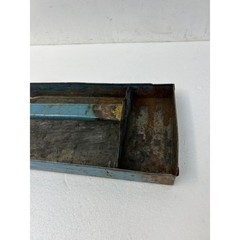 Vintage Blue Metal Tool Tray w Handle Caddy Planter Rustic Shabby Industrial Old