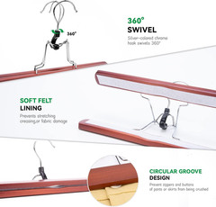 Cherry Wooden Non-Slip Pants Hangers – 10 Pack for Jeans & Skirts