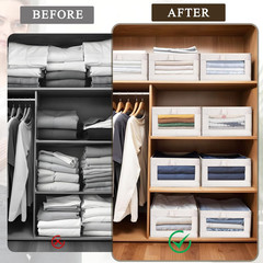 10 Pack Foldable Linen Closet Organizers with Clear Window for Easy Storage