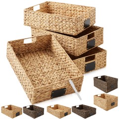 Hyacinth Pantry Basket Sets, Wicker Kitchen Cabinet Shelf Storage Organizer Bins