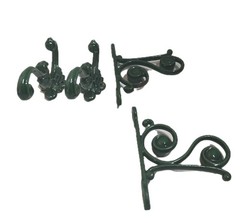 2 Cast Iron Hooks 2 Shelf Brackets Glossy Enamel Green Victorian Art Nuevo Chips
