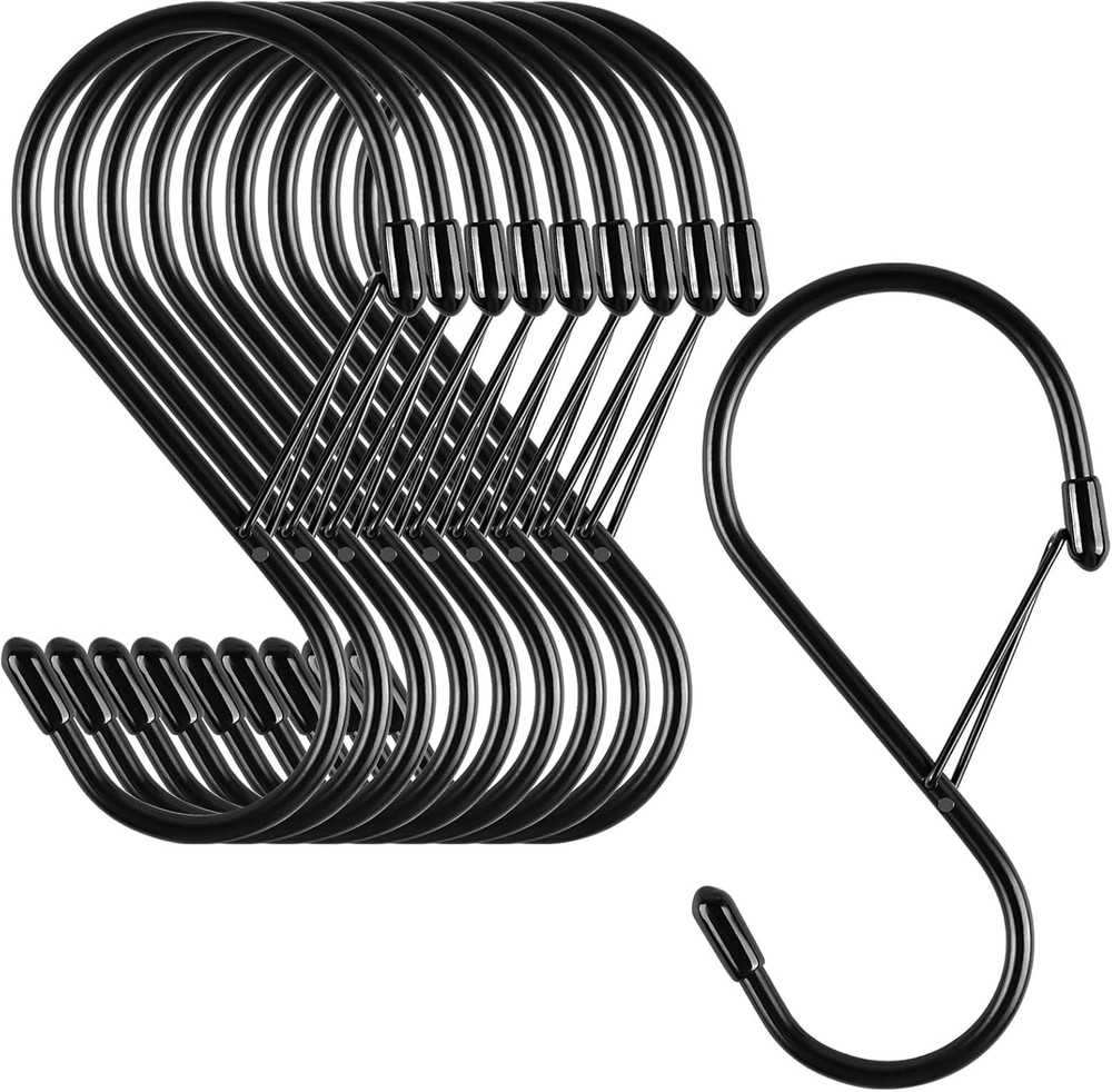 S Hooks for Hanging Plants, 4 Inch Large Heavy Duty S Hooks with Safety Buckle &
