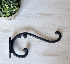 Large Cast Iron Vines Double Wall Hook Coat Hat Flower Basket Holder Hanger 9.5″