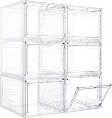 Durable Clear Plastic Storage Bins with Lids, 6 Count, Elegant Magnetic Closure