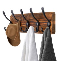 Brown Pine Wood Wall Mounted Coat Rack 5Hooks for Coats Jackets Clothes Hats Key