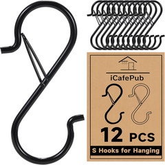 12 PCS S Hooks for Hanging with Safety Buckle, 3.5 Inch Heavy Duty Metal S Shape