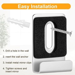 32 Pcs Metal Mirror Holder Kit J Type Hanger Clip Screws Rubber Pads 1.5″ x 1″