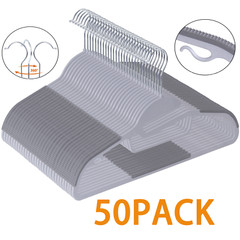 50 Pack Slim Thin Coat Shirt Plastic Hanger with Rubber Grip Swivel Hook Grey