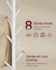 Solid Wood Coat Rack Tree-Shaped with 8 Hooks 3 Height Options White