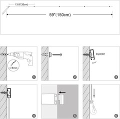 Picture Hanging System Click Rail Kit 59in White Rails Cables Hooks End Caps