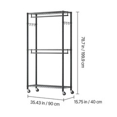 Uimoso Adjustable 3-Tier Rolling Garment Rack for Clothing Storage, Black