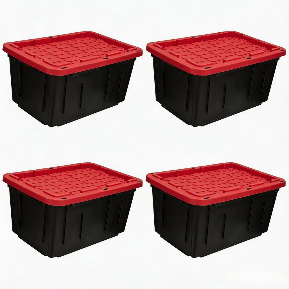 6-Pack 27 Gallon Large Plastic Storage Totes with Snap-On Lids, Durable Stackabl