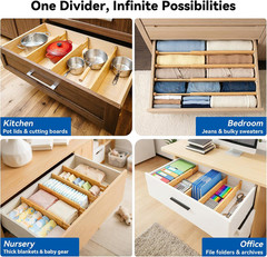 4 Pack Deep Drawer Dividers, 6″ High Bamboo Expandable Drawer Organizers, 17-22″