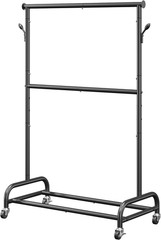 Clothes Rack, Rolling Clothing Garment Rack with Adjustable Crossbar and Side Ho