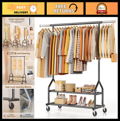 Heavy Duty Rolling Clothes Rack, Adjustable Metal Hanger, 556 LBS Capacity, Port