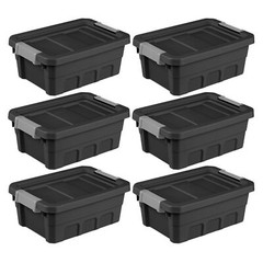 Sterilite 4 Gallon Industrial Storage Totes with Latch Clip Lids, Black (6 Pack)