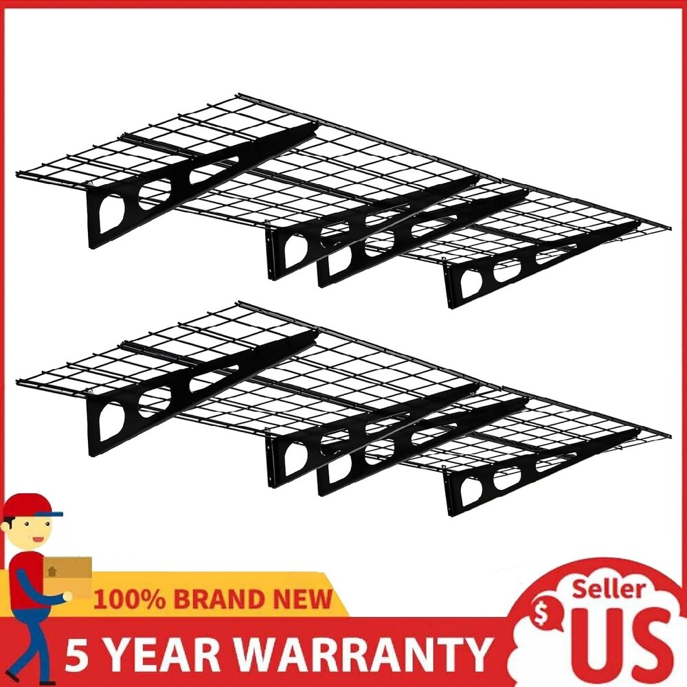 2pcs 2 x 6FT Garage Wall Shelving Wall Mounted Heavy Duty Shelving Easy Assembly