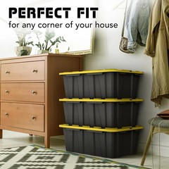 8 PACK of 12 Gallon Medium Black & Yellow Storage Bins | Plastic Tote Organizing