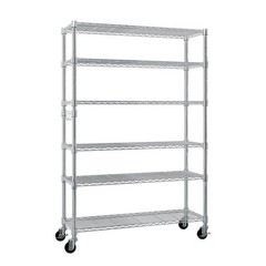 Heavy Duty Adjustable 6-Tiers Metal Shelving Rack for Garage Kitchen with Wheels