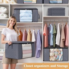 6 Pack Storage Bags For Clothes And Blanket, Foldable Closet Organizers And