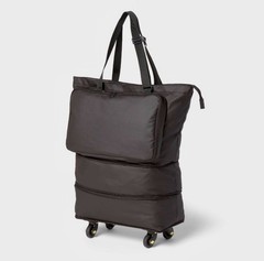 Collapsible Rolling Storage Bag Gray Black Wheels New 22×16.5