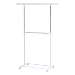 2-Shelf Garment Drying Clothes Rack – Adjustable Height, Locking Wheels, Metal