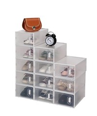 Stackable (12 Pack) White Shoe Storage Organizer Boxes with Magnetic Doors