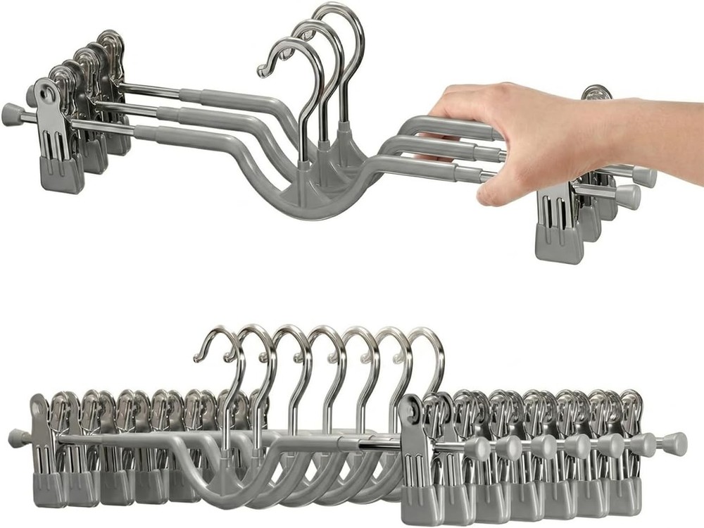 10 Pack Space Saving Pants Hangers with Clips, Heavy Duty Short-Neck Skirt