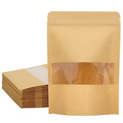 Kraft Storage Pouches 50 Pack, 4×6 Inch Stand Up Resealable, Brown