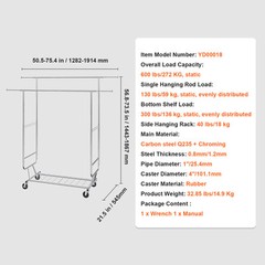 VEVOR Clothes Rack Heavy Duty Clothing Garment Rack Double Hanging Rod 600 lbs