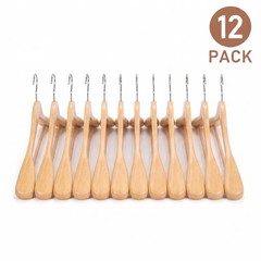 12Pack Wide Shoulder Wooden Hangers Non-Slip Clothes Coat Jacket Hangers Natural