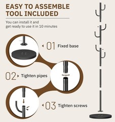 Heavy Duty Coat Rack Freestanding 6 Hook Clothes Tree with Wooden Base Black