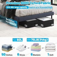 Under Bed Storage with Wheels, 2-Pack 10″ Height XXL 60L Rolling Storage Bins…
