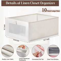 10 Pack Foldable Linen Closet Organizers with Clear Window for Easy Storage