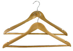 Lot of 2 Wooden Suit Hangers Swivel Chrome Hooks 2 Notches Natural Wood