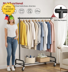 Heavy Duty Clothing Racks for Hanging Clothes Rack, 43″ Wide Rolling Garment Rac