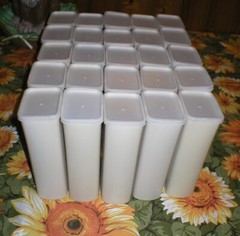 25 EMPTY PLASTIC CONTAINERS WITH LIDS 6-1/4″ X 2-1/2″ SOLD AS IS