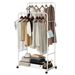 Double Rod Metal Clothing Garment Rack on Wheel Heavy Duty Portable Closets