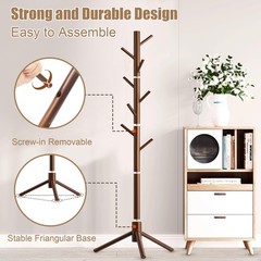 Aliphon Wooden Coat Rack Stand, Freestanding Coat Rack with 8 Hooks, 3 Adjust…