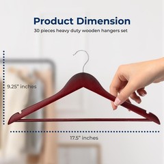 SereneLife 30 Pcs Wooden Hangers – Non-Slip, Sturdy w/ Chrome 360° Swivel Hook