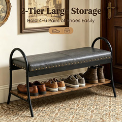 39.4” Shoe Storage Bench, Entryway Bench with Curved Armrests | Faux Leather Pa