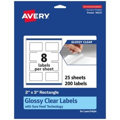 Avery Glossy Clear Rectangle Labels Sure Feed 2 in x 3 in 200 Print-to-The-Edge