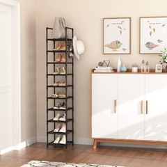Tall Narrow Shoe Rack Entryway, 10 Tier Metal, 10–15 Pairs, Corner Space Saver