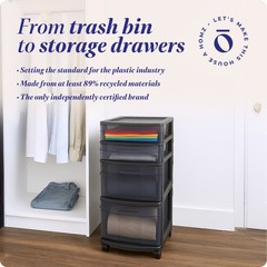 Homz Tall Solid Plastic 4 Drawer Medium Storage Cart with Caster Wheels, Black