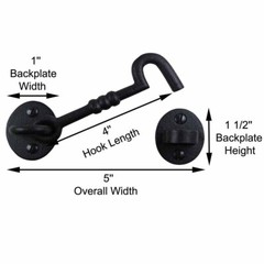 Renovators Supply Gate Latch Lock 5″ Wrought Iron Hook and Eye Door Lock Latch