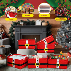 6 Pack Santa Claus Belt Storage Baskets – Collapsible Holiday Organizers